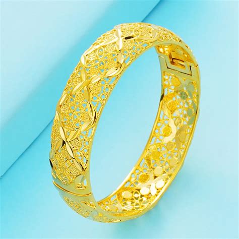 Beautiful Womens Bangle Yellow Gold Filled Classic Fashion Openable Bangle Bracelet Gift-in ...