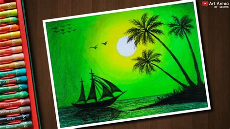 Green Scenery Drawing for beginners with Oil Pastels - step by step - YouTube