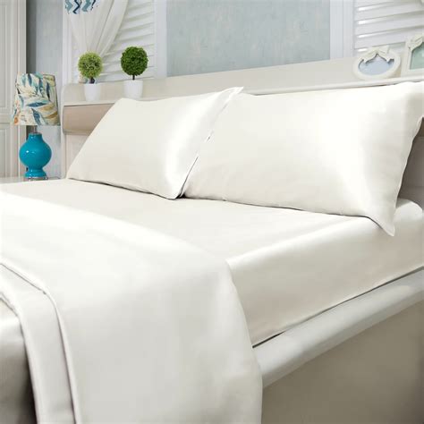 Satin Bed Sheet Set Ultra Soft 4-Piece (White, Queen) - Walmart.com