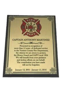 Wooden Plaque, Firefighter Retirement Gift- 8" x 10" Customized Gold ...