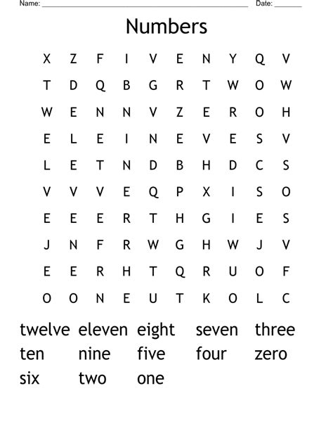 printable number word search cool2bkids - numbers 1 10 word search ...