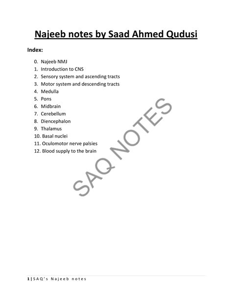 Najeeb notes by SAQ (final)-1 - Najeeb notes by Saad Ahmed Qudusi Index: 0. Najeeb NMJ 1. - Studocu