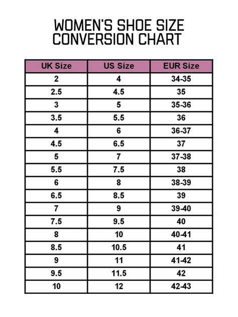 Women's Shoe Size Conversion Chart, Shoe Guide, Size Guide, Instant ...