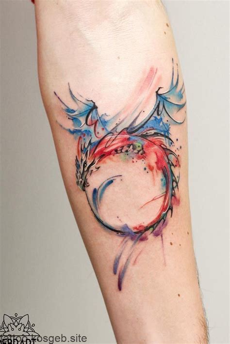 Beautiful Watercolor Tattoo With Dragon #dragontattoo #armtattoo ★ A ...