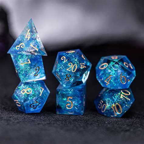 URWizards Dnd Resin Blue Glitter Engraved Dice Set YEET & F*CK | Urwizards