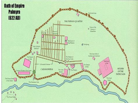 Map of Palmyra, c. 622 AD. Colonnaded street, The Theatre, Temple of ...