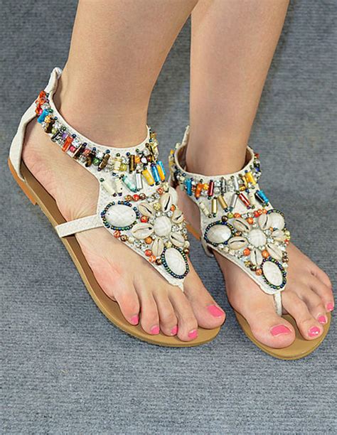 Bohemian PU Leather Beading Beach Sandals For Women - Milanoo.com