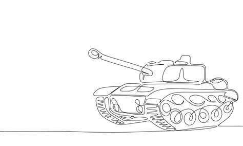 One line continuous military tank. Line art military tank outline. Hand ...