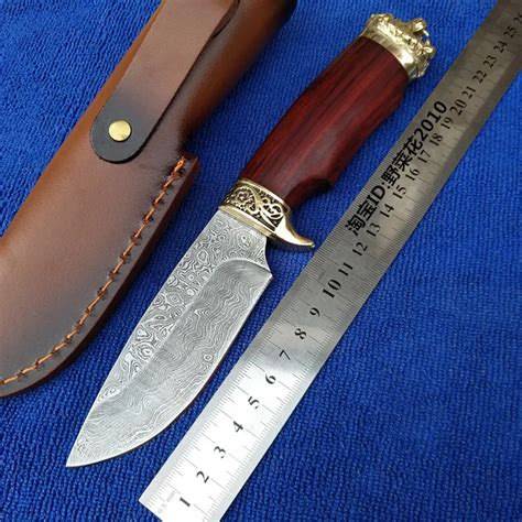 PSRK damascus camping knives survival Damascus steel hunting knives copper handle handmade ...