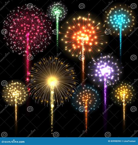 Set of Colorful Fireworks. Vector Illustration. Stock Vector ...