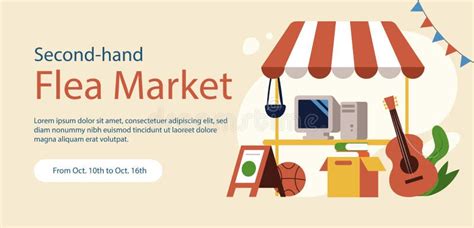 Flat Flea Market Shopping Horizontal Banner Template Vector Illustration. Stock Vector ...