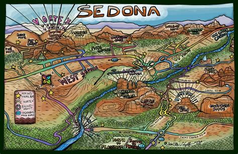 Sedona Map Illustrated by Local Artist Vortex Guide Hiking - Etsy