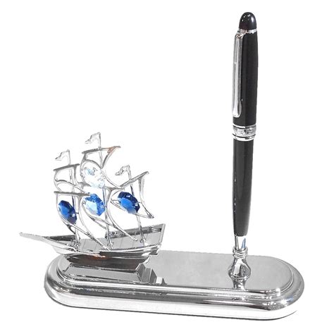 Pen Set Metal Crystal Art Sailboat Figurine - Crystocraft