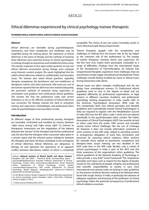 (PDF) Ethical dilemmas experienced by clinical psychology trainee therapists