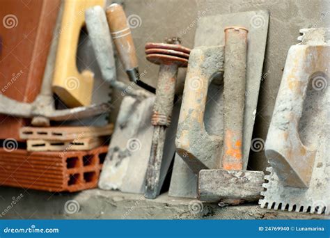 Construction Mason Cement Mortar Tools Stock Photo - Image: 24769940