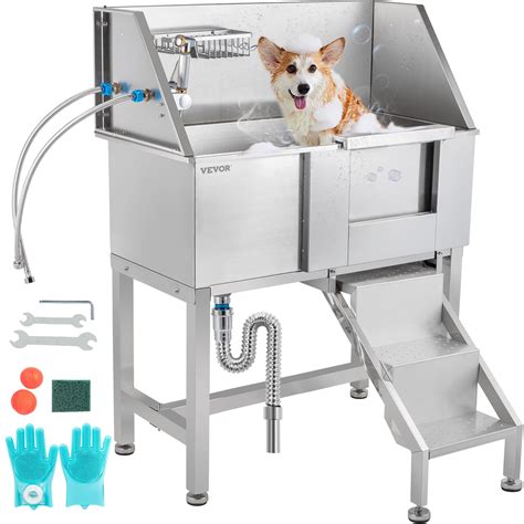 VEVOR Pet Grooming Tub, Stainless Steel Dog Wash Station 200LBS Load Pet Washing Station 34" Dog ...