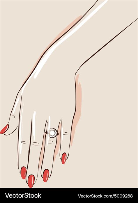 Woman hand wearing a wedding ring drawing Vector Image