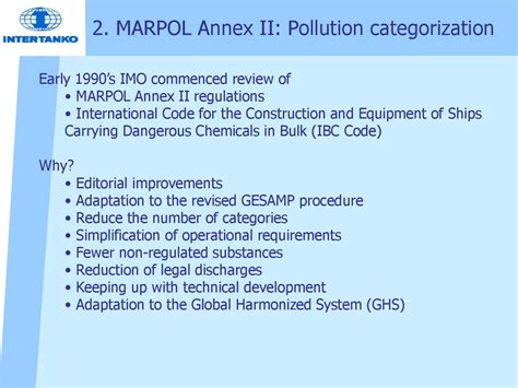 Marpol Annex II. The carriage of chemicals at sea - online presentation