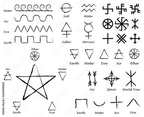 Vetor de Alchemical Signs. Slavic amulets symbols. Solar symbols. Swastika. Thunderous sign ...