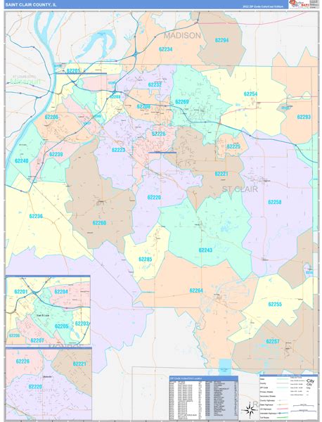 St. Clair County, IL Wall Map Color Cast Style by MarketMAPS