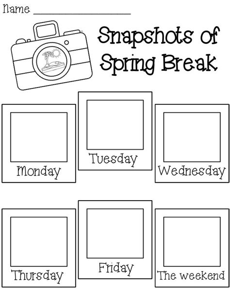 snapshots of spring break worksheet with pictures and words on the page