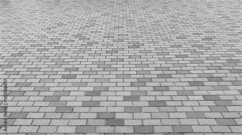 Perspective View of Monotone Gray Brick Stone Street Road. Sidewalk ...