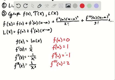 SOLVED:Find the first three terms of the Taylor expansion of f(x)=lnx with a=1 . Compare this ...