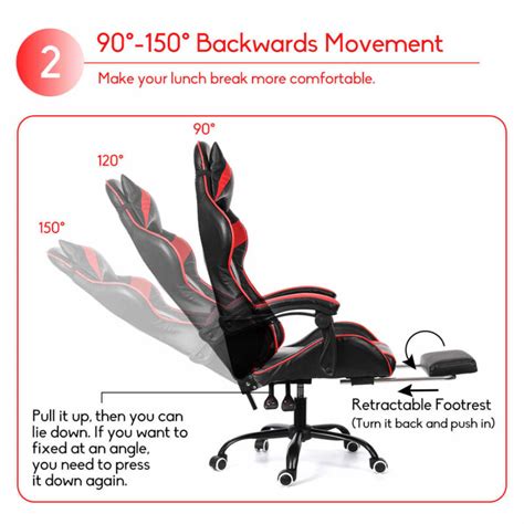 Pro Sports Gaming Chair With Back Recline & Foot Rest - The Home Mart