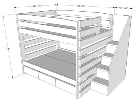 Bunk Bed Plans | Queen bunk beds, Bunk bed with stairs and storage, Cool bunk beds