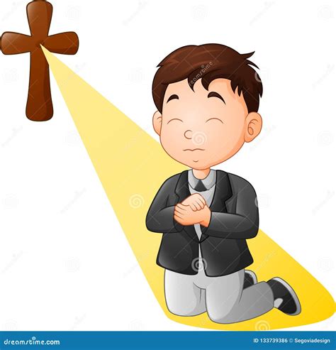 Cartoon Little Boy Kneeling while Praying Stock Vector - Illustration ...