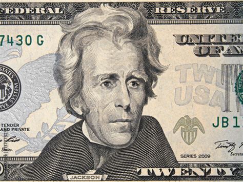 US president Andrew Jackson face on USA twenty dollar bill close up, 20 ...