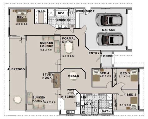 4 bed split level | 4 bedroom house plans, House plans, Floor plans