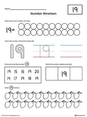 Coloring Number 19 Worksheet For Preschool | Coloring Worksheets