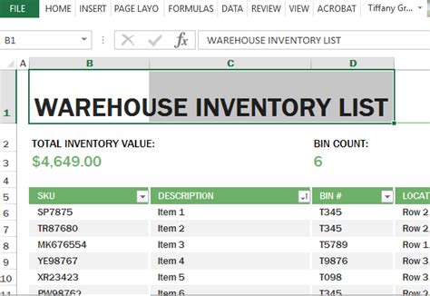 Warehouse Inventory Excel Template