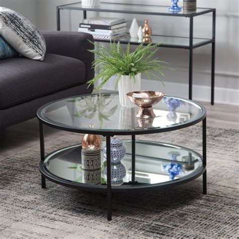 Lamont Round Coffee Table - Black | Round glass coffee table, Round black coffee table, Round ...