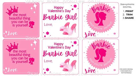 Barbie Girl Valentine Cards Printable Instant Download - Etsy