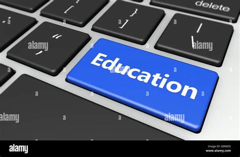 Online education and elearning concept with education sign and word on a blue computer key 3D ...