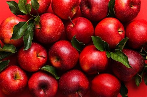 Premium Photo | Fresh ripe red apples as background Top view of natural apples