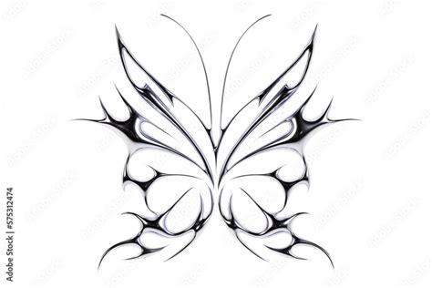 3d chrome metal of y2k butterfly icon. Flame butterfly tattoo shape in liquid mercury. 3d ...