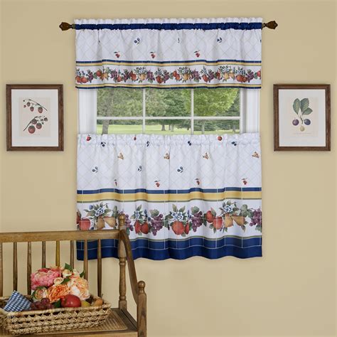 PowerSellerUSA 3-Piece Kitchen Curtains and Valance Set, Fruity Print with Diamond Pattern ...