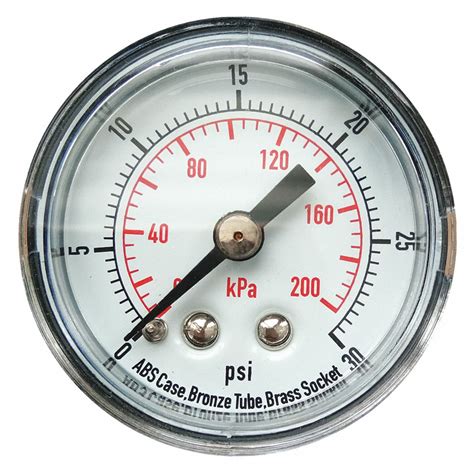 GRAINGER APPROVED Commercial Pressure Gauge: 0 to 30 psi, 1 1/2 in Dial, 1/8 in NPT Male ...