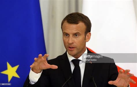 French President Emmanuel Macron speeches during a joint press... News Photo - Getty Images