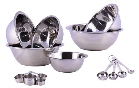 Stainless Steel Set of 6 Kitchen Mixing Bowls Set with Measuring Spoons ...