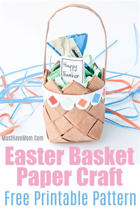 Paper basket weaving Easter craft for kids. Fun paper basket craft with free printable pattern ...