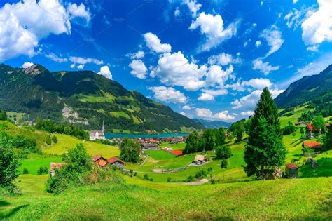 Swiss village lungern switzerland featuring lungern, lake lungern, and lake | High-Quality ...