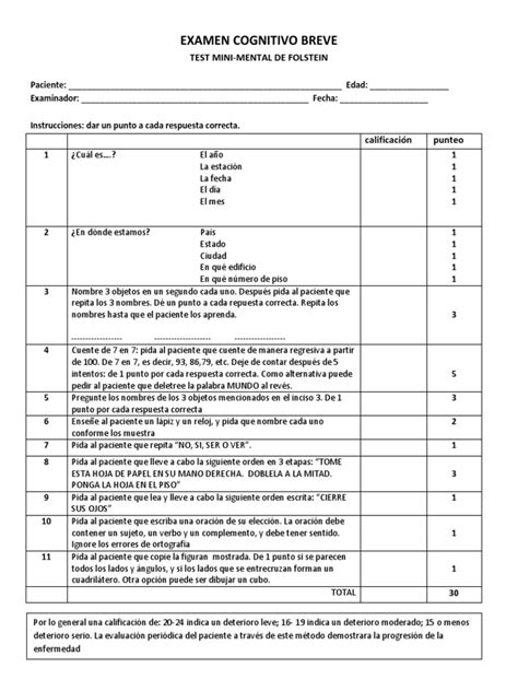 Examen Cognitivo Breve | Cognición | Science