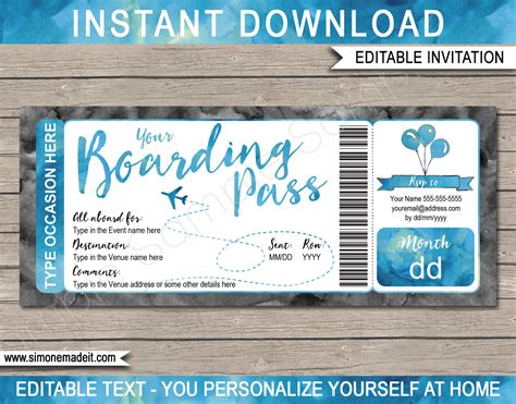 Boarding Pass Invitation Template | Printable Destination Plane Ticket ...