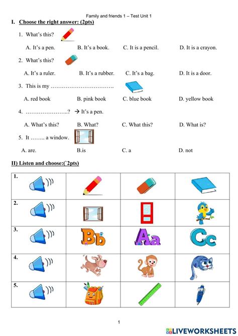 Family and friends 1-Unit 1-Test worksheet | Test for kids, Family ...