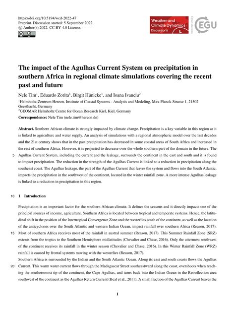 (PDF) The impact of the Agulhas Current System on precipitation in ...