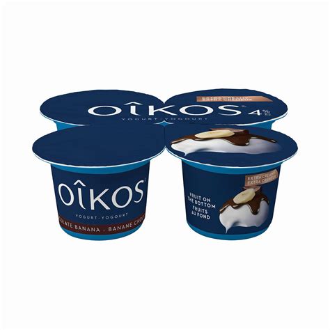 OIKOS Greek Yogurt, High Protein 4% M.F., Banana Chocolate Flavour, 95g (Pack of 4) | Walmart Canada